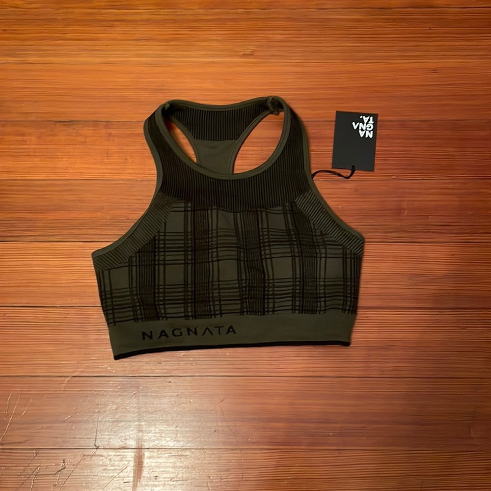 NAGNATA Laya Green Black Merino Wool Blend Sports Bra XS/S NWT